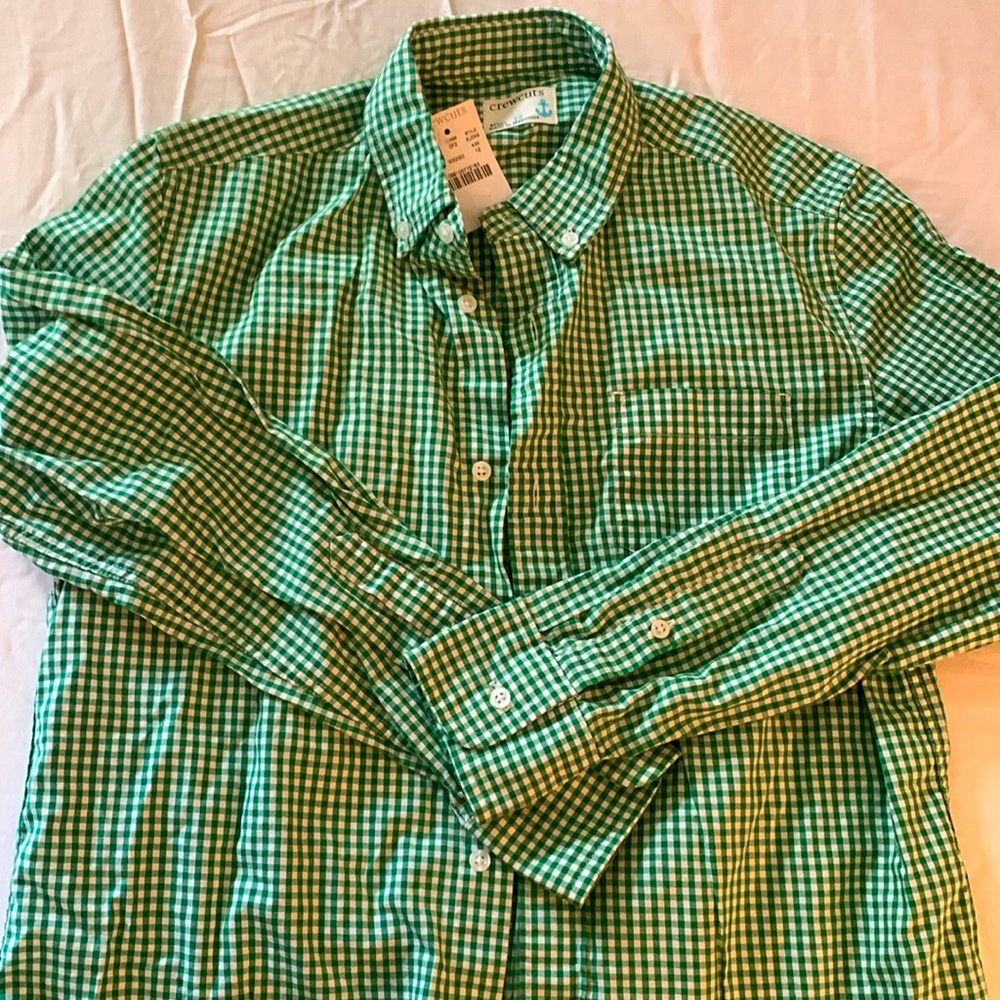 Boys J Crew NWT Green/white Plaid Button down shirt